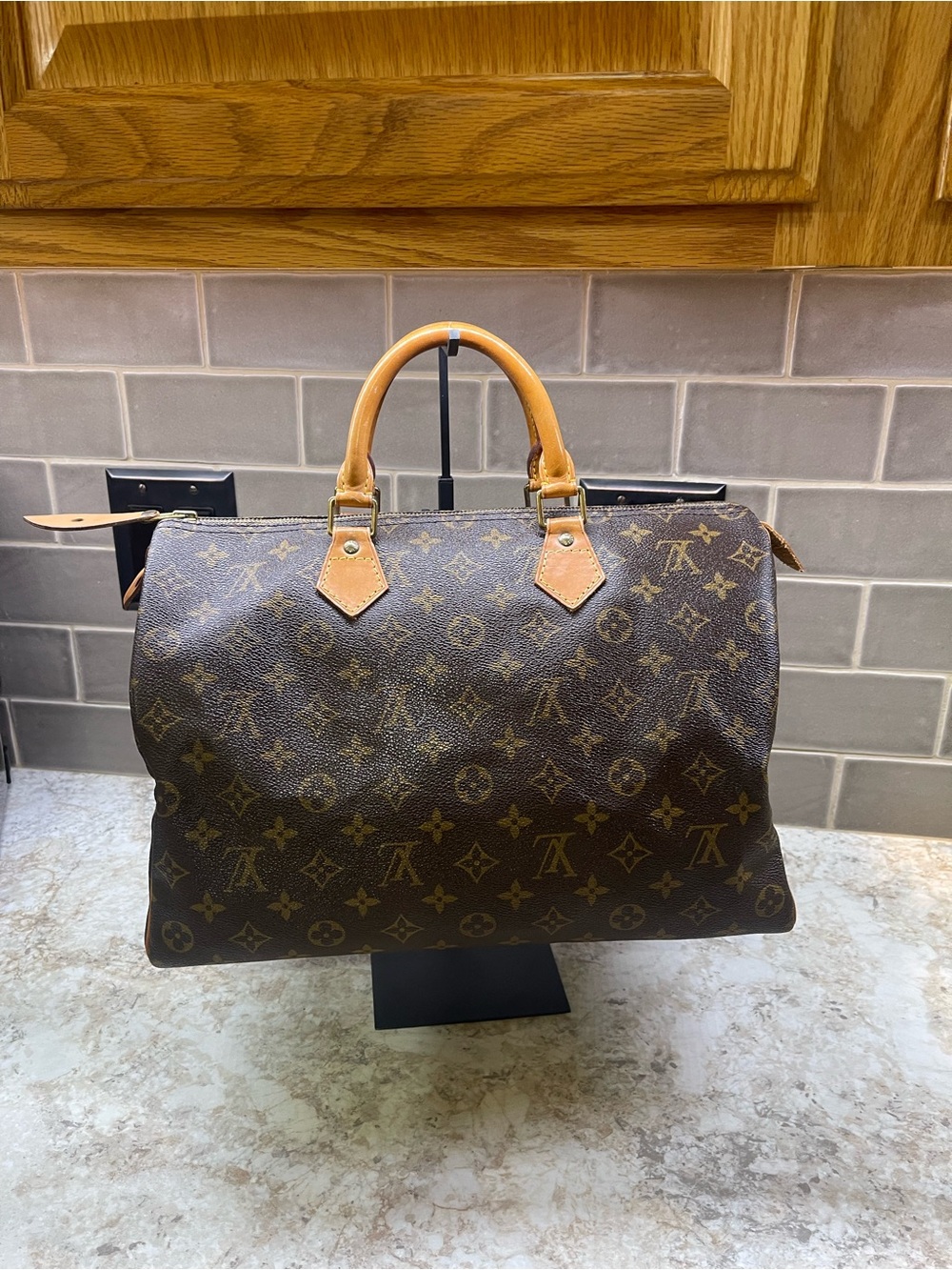 Louis Vuitton Speedy 35 Monogram Canvas Duffel with Vachetta Leather Handles